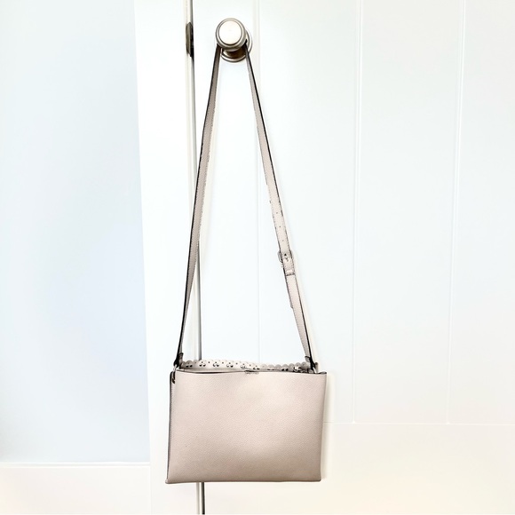 Nanette Lepore Scalloped Edge Studded Pebbled Grey Adjustable Strap Zipper Purse - Picture 16 of 16